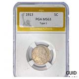 1913 Buffalo Nickel PGA MS63 Type 1