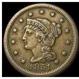 1851 Braided Hair Large Cent NEARLY UNCIRCULATED