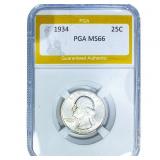 1934 Washington Silver Quarter PGA MS66