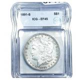 1891-S Morgan Silver Dollar ICG EF45