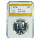 1964 Kennedy Half Dollar PGA PR68 Accented Hair