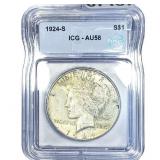 1924-S Silver Peace Dollar ICG AU58