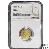 1908 $2.50 Gold Quarter Eagle NGC MS61