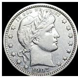1907 Barber Silver Quarter NEARLY UNCIRCULATED