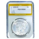 1934-D Silver Peace Dollar PGA MS64