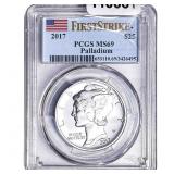 2017 1oz Palladium $25 Mercury PCGS MS69