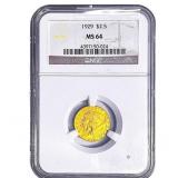 1929 $2.50 Gold Quarter Eagle NGC MS64