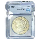 1927 Silver Peace Dollar ICG EF45