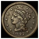 1847 Braided Hair Large Cent NEARLY UNCIRCULATED