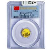 2012 China 1/20oz Gold Panda 20 Yuan PCGS MS70