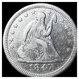 1847-O Silver Seated Liberty Quarter NEARLY UNCIRC