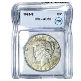 1928-S Silver Peace Dollar ICG AU50