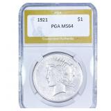 1921 Silver Peace Dollar PGA MS64