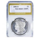 1885-O Morgan Silver Dollar PGA MS65+ DMPL