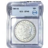 1901-S Morgan Silver Dollar ICG EF45