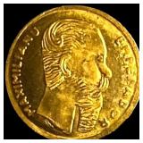 1865 Mexico Maximilian Empire Gold 1 Peso GEM BU