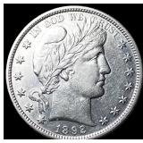 1892 Silver Half Dollar (Barber) CLOSELY UNCIRCULA