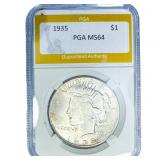 1935 Silver Peace Dollar PGA MS64