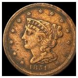 1851 Braided Hair Half Cent NEARLY UNCIRCULATED