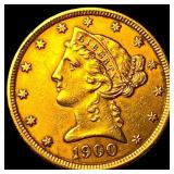 1900 Liberty Head Half Eagle $5 Gold CLOSELY UNCIR