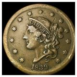 1839 Braided Hair Large Cent LIGHTLY CIRCULATED