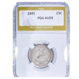 1845 Seated Liberty Quarter PGA AU58