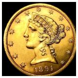 1891-CC $5 Gold Half Eagle