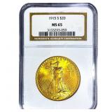 1915-S $20 Gold Double Eagle NGC MS65