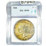 1934 Silver Peace Dollar ICG EF45