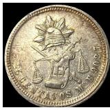 1874-Mo B Mexico Silver 25 Centavos CLOSELY UNCIRC