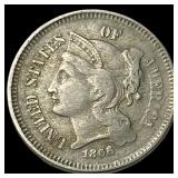 1866 Nickel Three-Cent Piece NEARLY UNCIRCULATED
