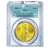 1908-D $20 Gold Double Eagle PCGS MS63 Motto