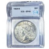 1924-S Silver Peace Dollar ICG EF45
