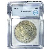 1935 Silver Peace Dollar ICG EF40