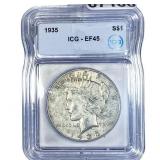 1935 Silver Peace Dollar ICG EF45