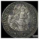 1670 Austria Karl II Silver 3 Kreuzer HIGH GRADE