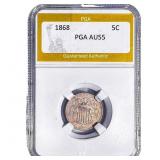 1868 Shield Nickel PGA AU55