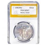 1982Mo Mexico Silver Onza PGA MS67 Toned
