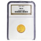 1912 $2.50 Gold Quarter Eagle NGC MS62