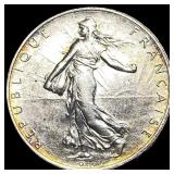 1918 France Silver 2 Francs CLOSELY UNCIRCULATED