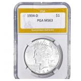 1934-D Silver Peace Dollar PGA MS63