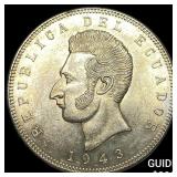 1943 Ecuador Silver 5 Sucres GEM BU