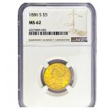 1886-S $5 Gold Half Eagle NGC MS62