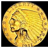 1911-D Strong D $2.50 Gold Quarter Eagle