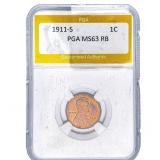 1911-S Wheat Cent PGA MS63 RB