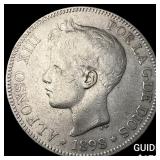 1898 Spain Silver 5 Pesetas NEARLY UNCIRCULATED