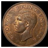 1944 New Zealand George VI Copper 1 Penny CHOICE A