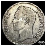 1911 Venezuela Silver 5 Bolivares NEARLY UNCIRCULA
