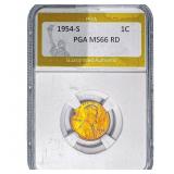 1954-S Wheat Cent PGA MS66 RD