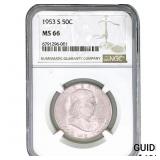 1953-S Washington Silver Half Dollar NGC MS66